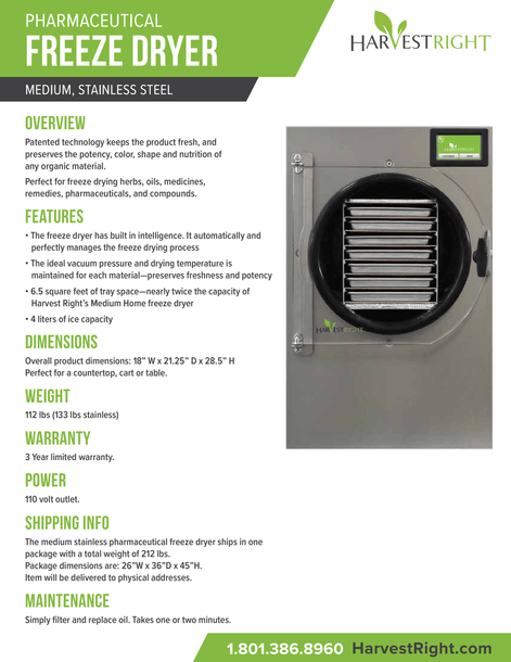 Harvest Right™ Pharmaceutical Freeze Dryer Medium - HydroWorlds