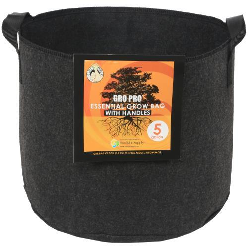 Gro Pro Essential Round Fabric Pots with Handles - Black - HydroWorlds