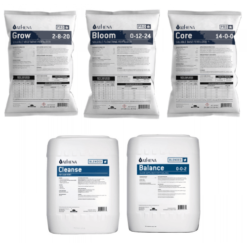 Athena Pro CINCO Set - Grow + Bloom + Core + Cleanse + Balance (25 lb Bags + 5 Gallon Jugs) - HydroWorlds