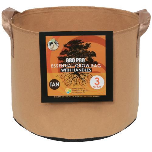 Gro Pro Essential Round Fabric Pots with Handles - Tan - HydroWorlds