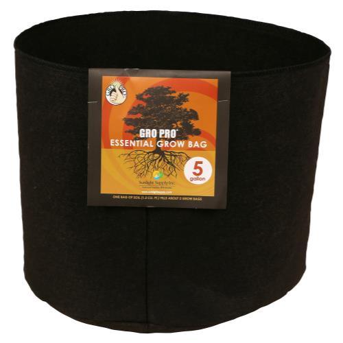 Gro Pro Essential Round Fabric Pot - Black 5 Gallon (90/Cs) - HydroWorlds