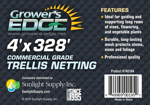 Grower's Edge Commercial Grade Trellis Netting - Guides and Supports Climbing Plants, Long-Lasting Mesh, 4' x 328' - HydroWorlds